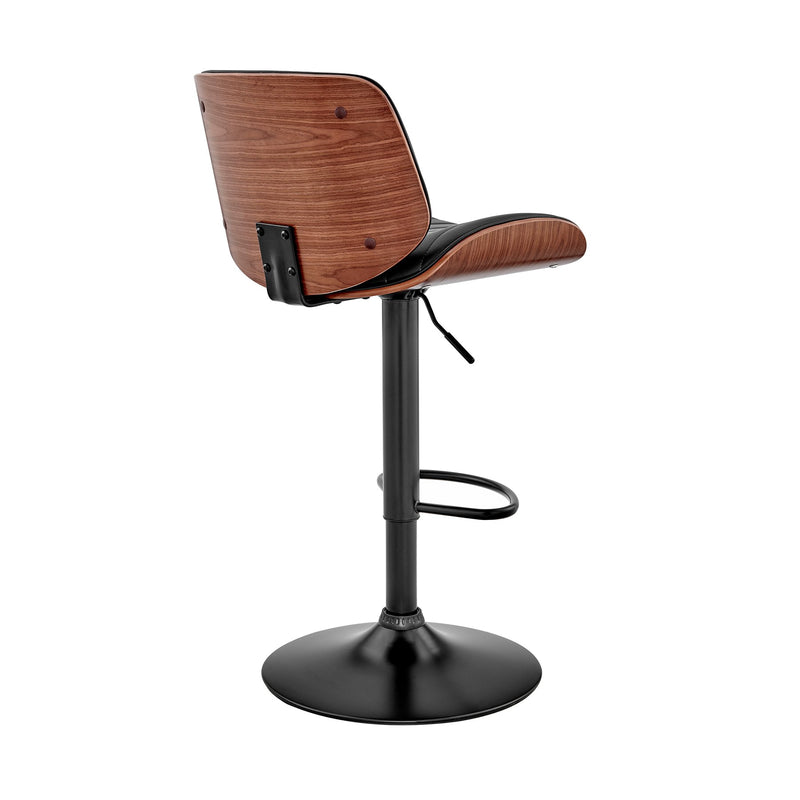 Brock Adjustable Black Faux Leather and Walnut Wood Bar Stool with Black Base - Furniture City (CA)l