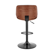 Brock Adjustable Black Faux Leather and Walnut Wood Bar Stool with Black Base - Furniture City (CA)l