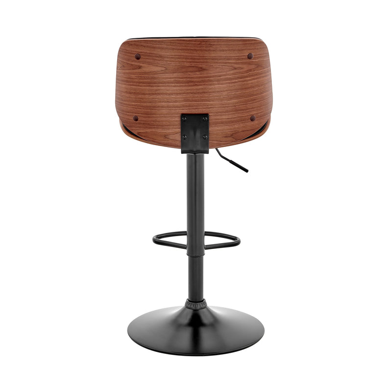 Brock Adjustable Black Faux Leather and Walnut Wood Bar Stool with Black Base - Furniture City (CA)l