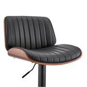 Brock Adjustable Black Faux Leather and Walnut Wood Bar Stool with Black Base - Furniture City (CA)l