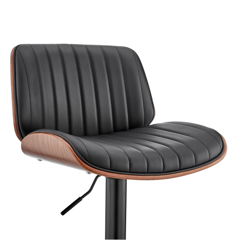 Brock Adjustable Black Faux Leather and Walnut Wood Bar Stool with Black Base - Furniture City (CA)l