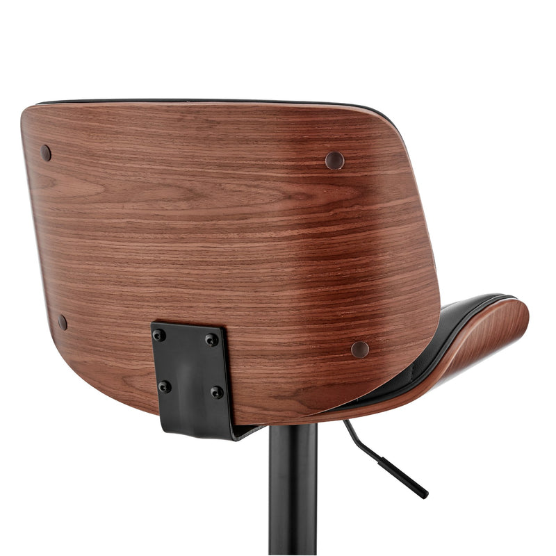 Brock Adjustable Black Faux Leather and Walnut Wood Bar Stool with Black Base - Furniture City (CA)l