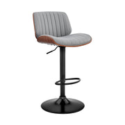 Brock Adjustable Gray Faux Leather and Walnut Wood with Black Finish Bar Stool - Furniture City (CA)l
