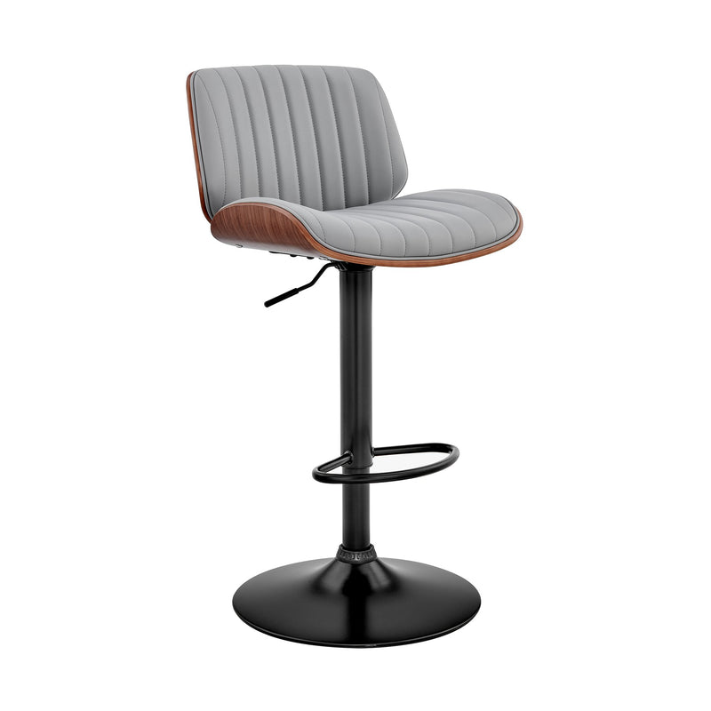 Brock Adjustable Gray Faux Leather and Walnut Wood with Black Finish Bar Stool - Furniture City (CA)l