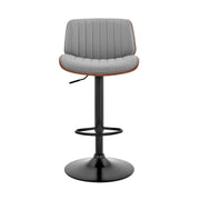 Brock Adjustable Gray Faux Leather and Walnut Wood with Black Finish Bar Stool - Furniture City (CA)l