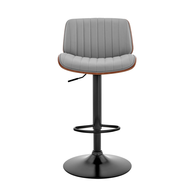 Brock Adjustable Gray Faux Leather and Walnut Wood with Black Finish Bar Stool - Furniture City (CA)l