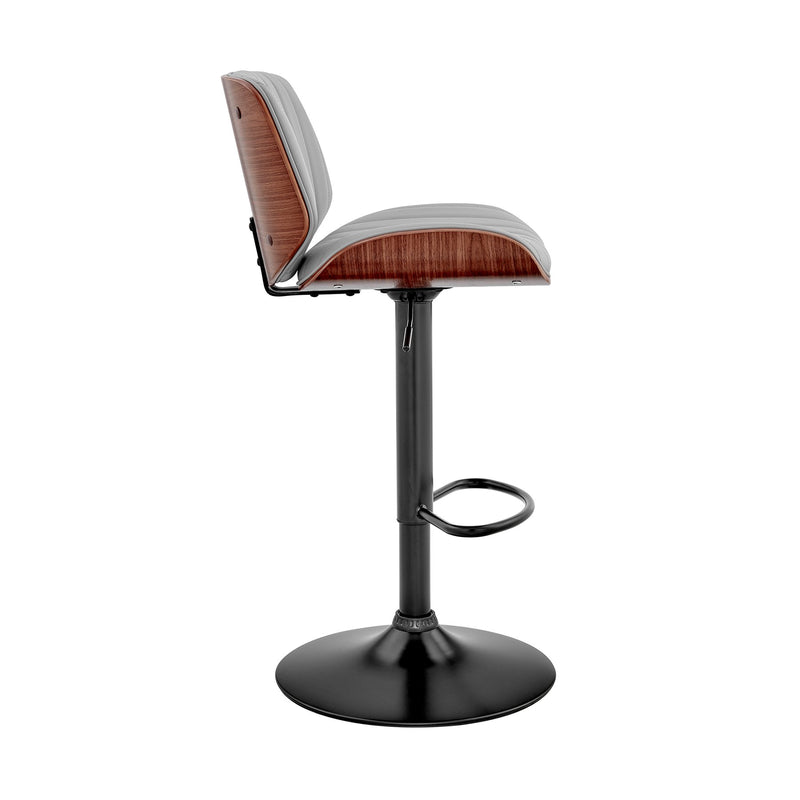 Brock Adjustable Gray Faux Leather and Walnut Wood with Black Finish Bar Stool - Furniture City (CA)l