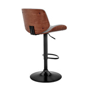Brock Adjustable Gray Faux Leather and Walnut Wood with Black Finish Bar Stool - Furniture City (CA)l
