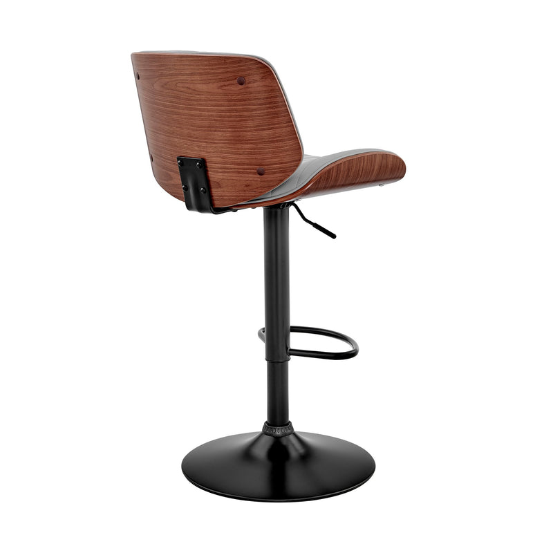 Brock Adjustable Gray Faux Leather and Walnut Wood with Black Finish Bar Stool - Furniture City (CA)l