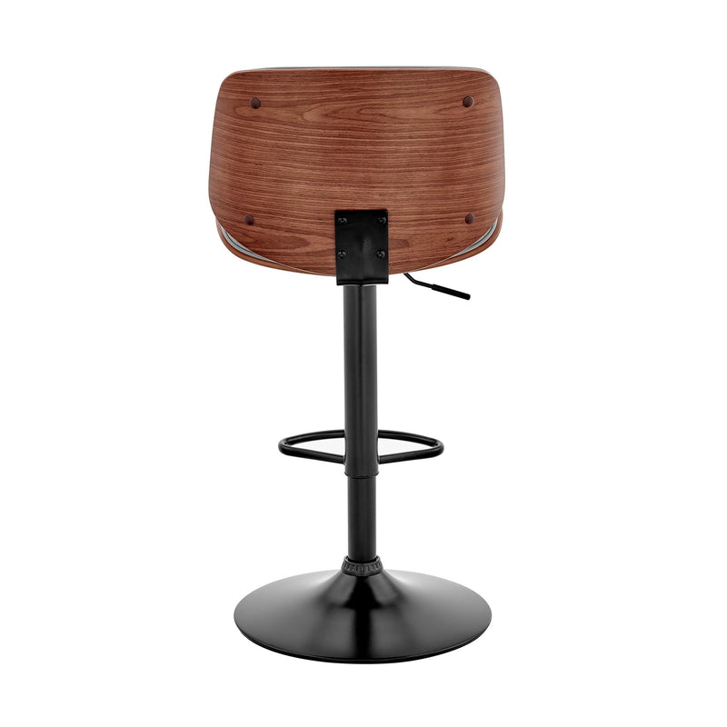 Brock Adjustable Gray Faux Leather and Walnut Wood with Black Finish Bar Stool - Furniture City (CA)l