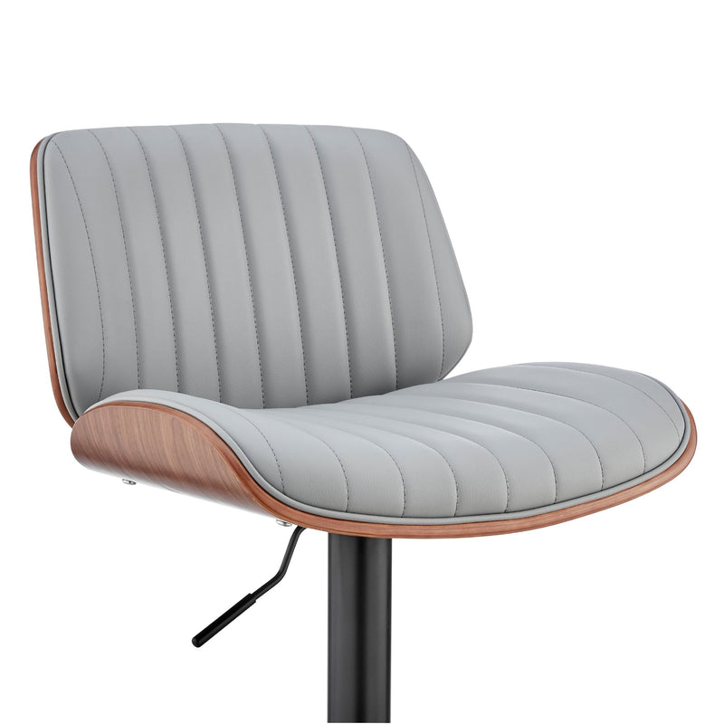 Brock Adjustable Gray Faux Leather and Walnut Wood with Black Finish Bar Stool - Furniture City (CA)l