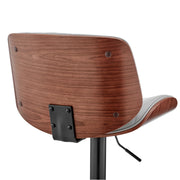 Brock Adjustable Gray Faux Leather and Walnut Wood with Black Finish Bar Stool - Furniture City (CA)l