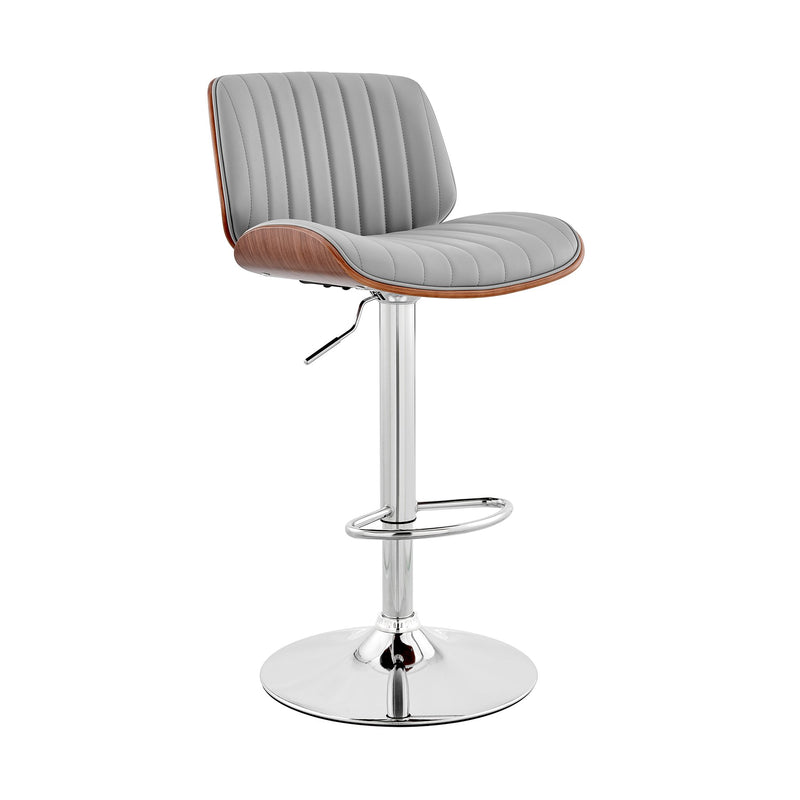Brock Adjustable Gray Faux Leather and Walnut Wood with Chrome Finish Bar Stool - Furniture City (CA)l