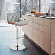 Brock Adjustable Gray Faux Leather and Walnut Wood with Chrome Finish Bar Stool - Furniture City (CA)l