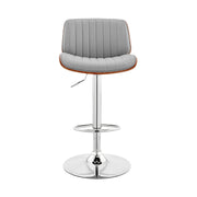 Brock Adjustable Gray Faux Leather and Walnut Wood with Chrome Finish Bar Stool - Furniture City (CA)l