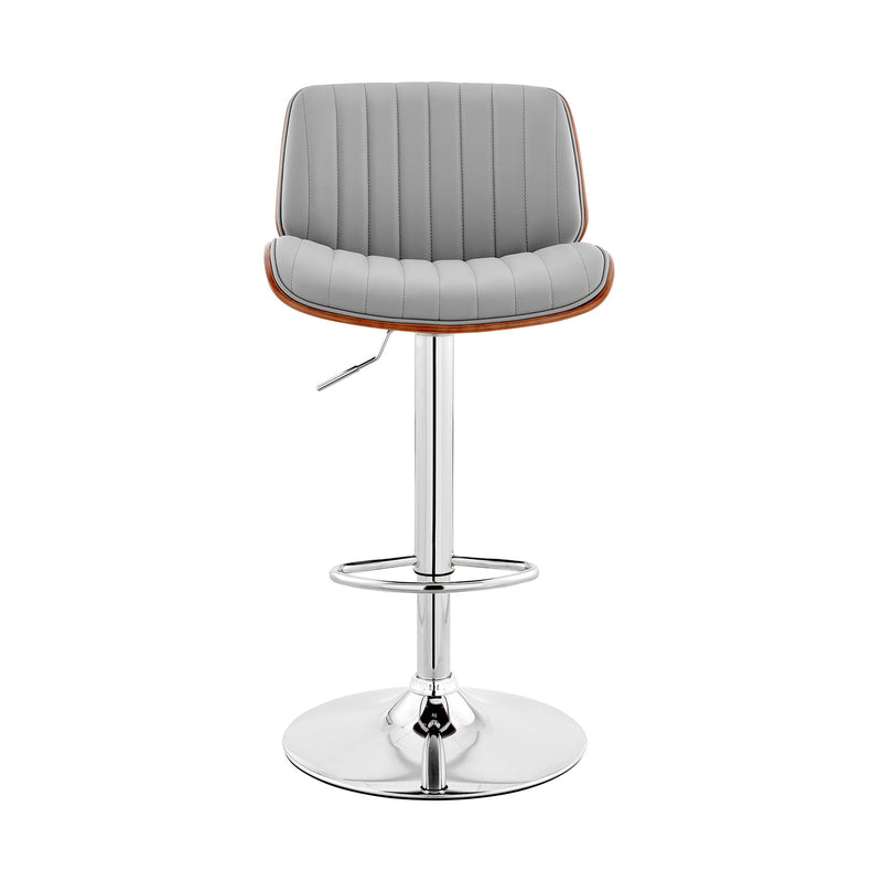 Brock Adjustable Gray Faux Leather and Walnut Wood with Chrome Finish Bar Stool - Furniture City (CA)l