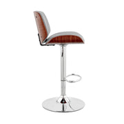 Brock Adjustable Gray Faux Leather and Walnut Wood with Chrome Finish Bar Stool - Furniture City (CA)l