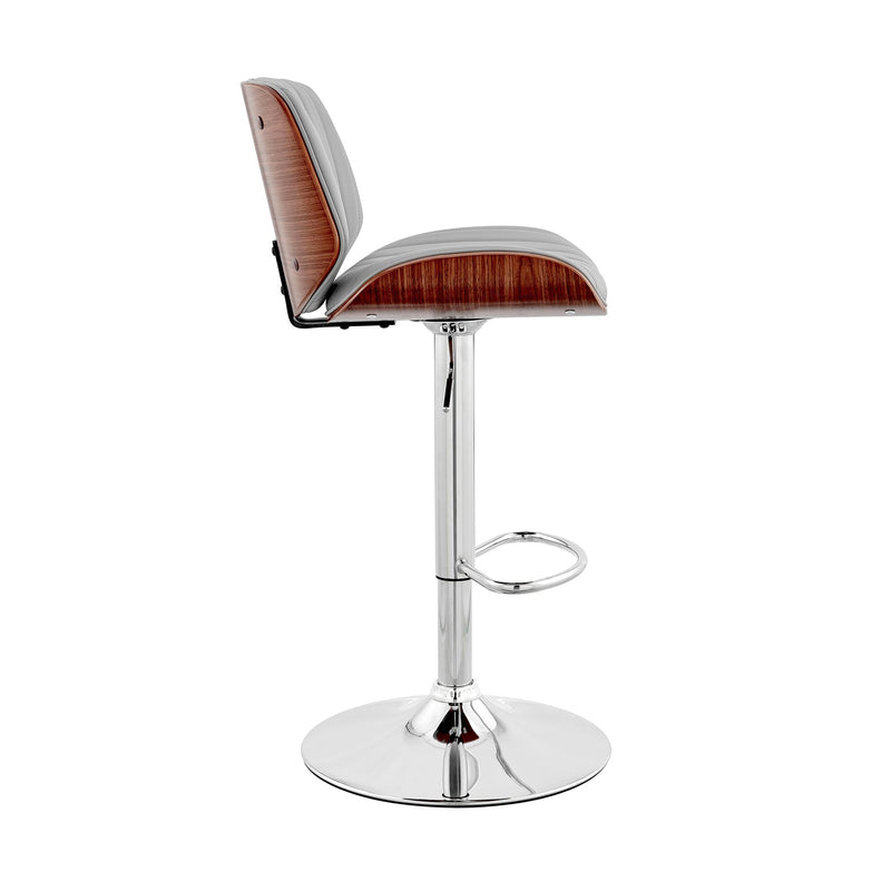 Brock Adjustable Gray Faux Leather and Walnut Wood with Chrome Finish Bar Stool - Furniture City (CA)l