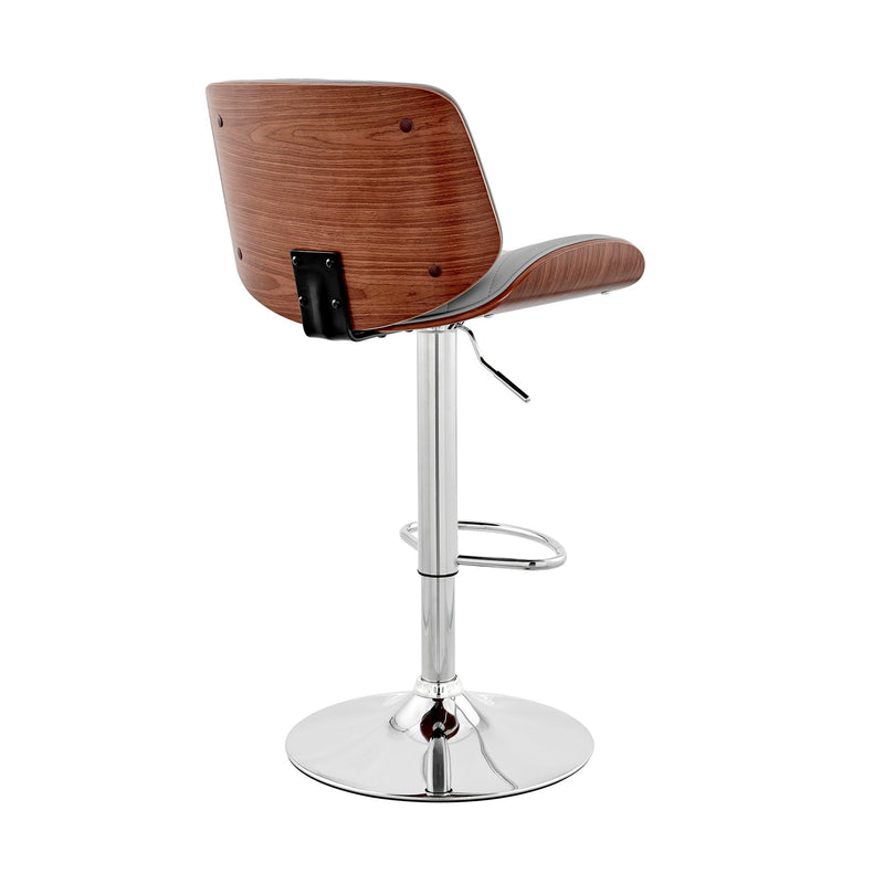 Brock Adjustable Gray Faux Leather and Walnut Wood with Chrome Finish Bar Stool - Furniture City (CA)l