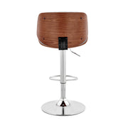Brock Adjustable Gray Faux Leather and Walnut Wood with Chrome Finish Bar Stool - Furniture City (CA)l