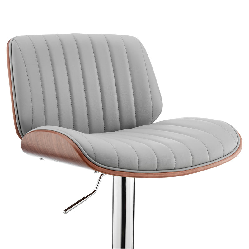 Brock Adjustable Gray Faux Leather and Walnut Wood with Chrome Finish Bar Stool - Furniture City (CA)l