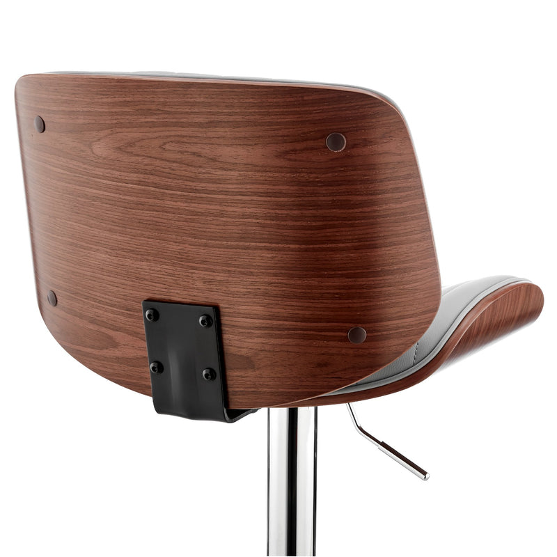 Brock Adjustable Gray Faux Leather and Walnut Wood with Chrome Finish Bar Stool - Furniture City (CA)l