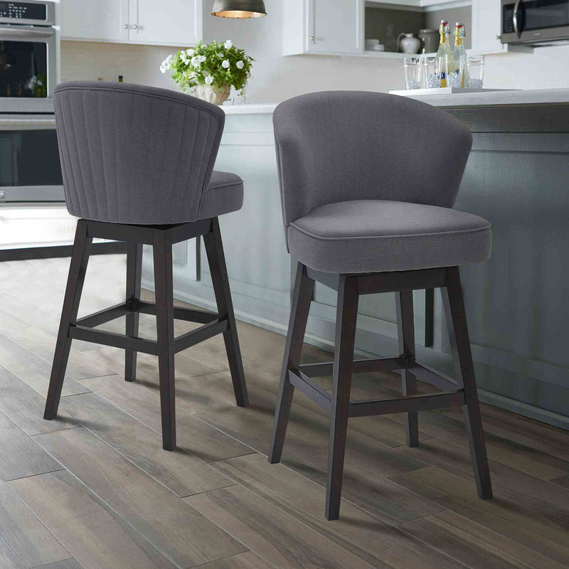 Brandy 30" Bar Height Swivel Gray Fabric and Espresso Wood Bar Stool - Furniture City (CA)l