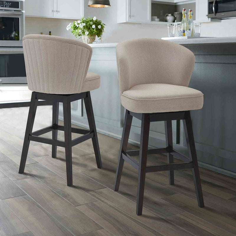 Brandy 26" Counter Height Swivel Tan Fabric and Espresso Wood Bar Stool - Furniture City (CA)l