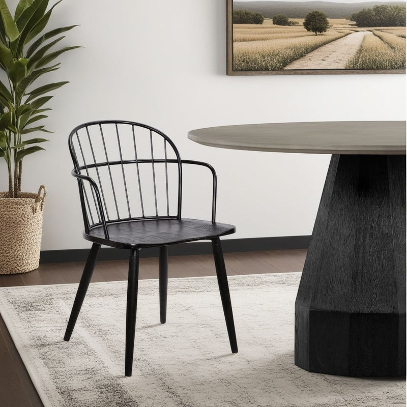 Bradley Steel Framed Side Chair in Black Powder Coated Finish and Black Brushed Wood - Furniture City (CA)l