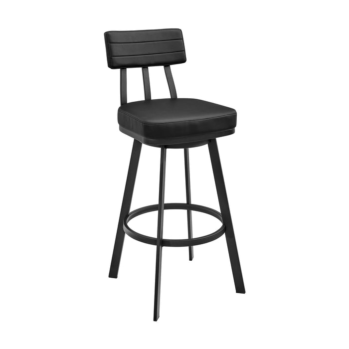 Benjamin Swivel Counter Stool in Black Metal with Black Faux Leather
