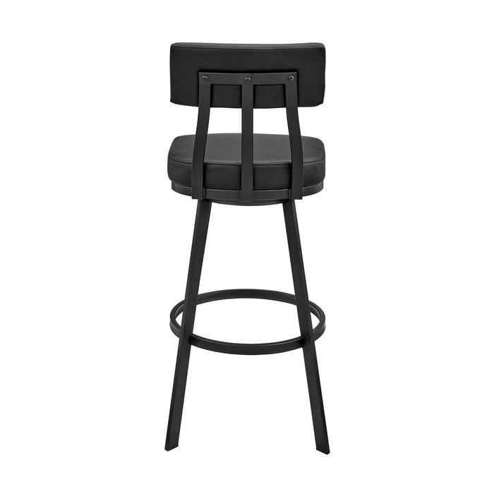 Benjamin Swivel Counter Stool in Black Metal with Black Faux Leather