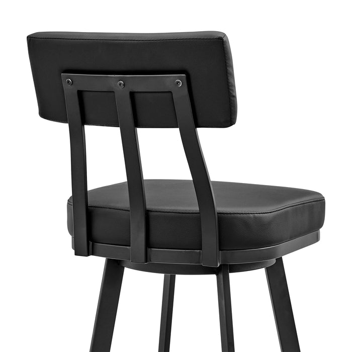 Benjamin Swivel Counter Stool in Black Metal with Black Faux Leather