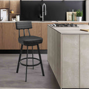 Benjamin Swivel Bar Stool in Black Metal with Black Faux Leather - Furniture City (CA)l