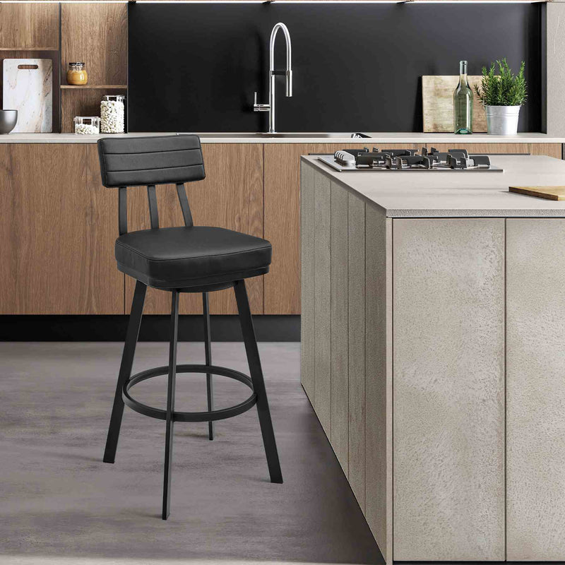 Benjamin Swivel Bar Stool in Black Metal with Black Faux Leather - Furniture City (CA)l