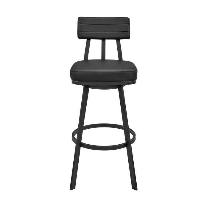 Benjamin Swivel Bar Stool in Black Metal with Black Faux Leather