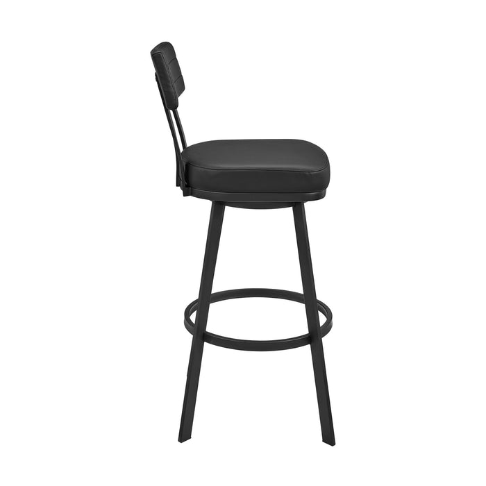 Benjamin Swivel Bar Stool in Black Metal with Black Faux Leather