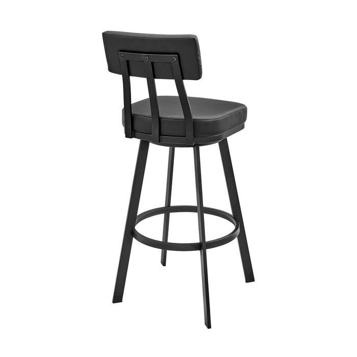 Benjamin Swivel Bar Stool in Black Metal with Black Faux Leather