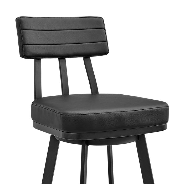 Benjamin Swivel Bar Stool in Black Metal with Black Faux Leather