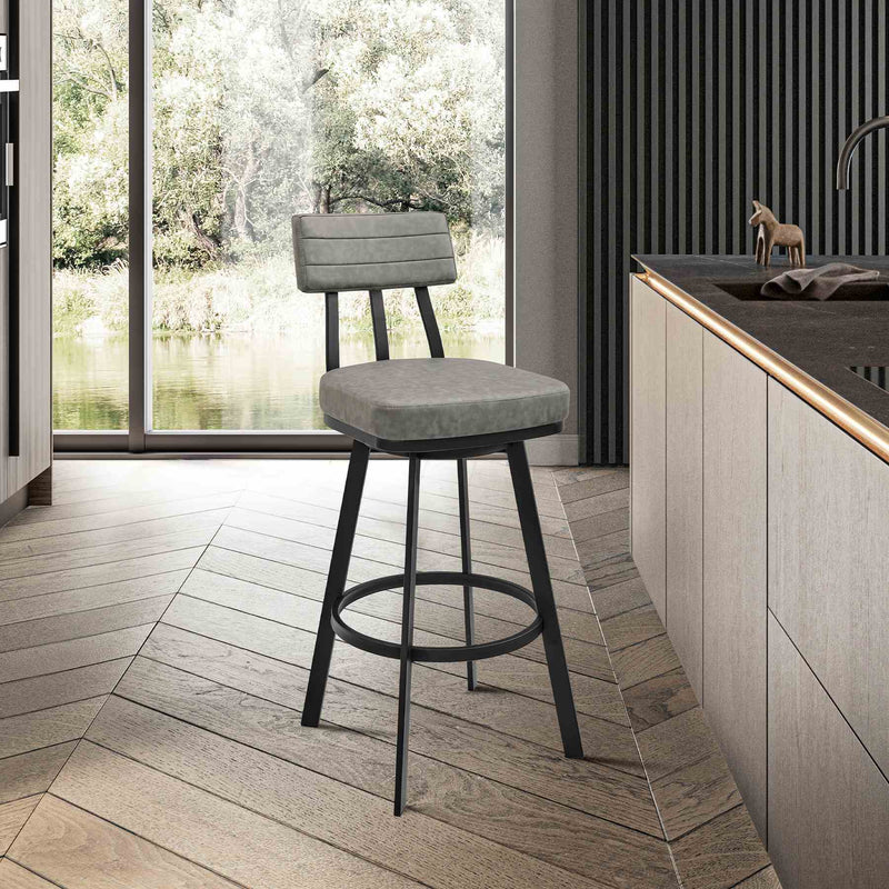 Benjamin Swivel Counter Stool in Black Metal with Gray Faux Leather - Furniture City (CA)l