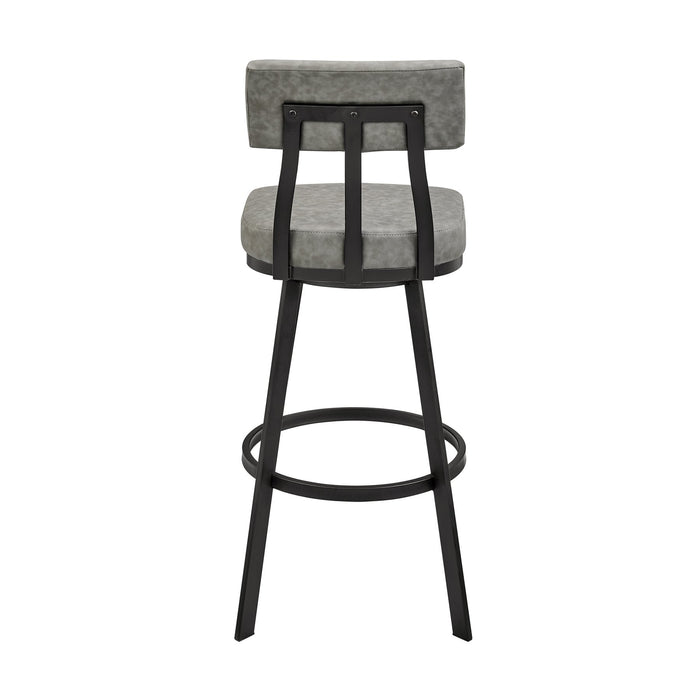 Benjamin Swivel Counter Stool in Black Metal with Gray Faux Leather
