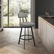 Benjamin Swivel Bar Stool in Black Metal with Gray Faux Leather - Furniture City (CA)l