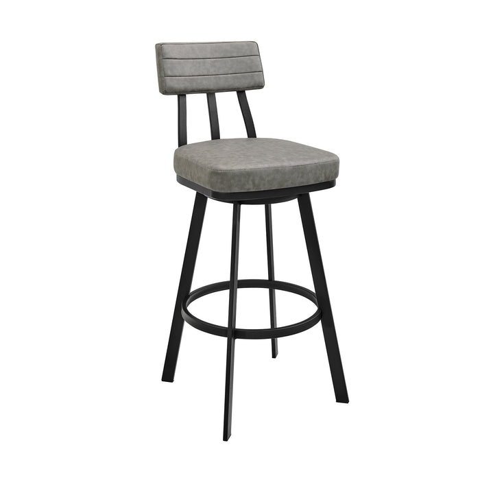 Benjamin Swivel Bar Stool in Black Metal with Gray Faux Leather