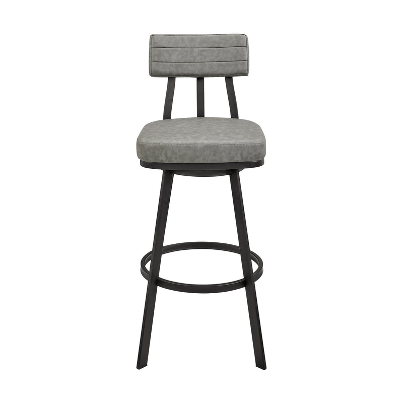 Benjamin Swivel Bar Stool in Black Metal with Gray Faux Leather - Furniture City (CA)l