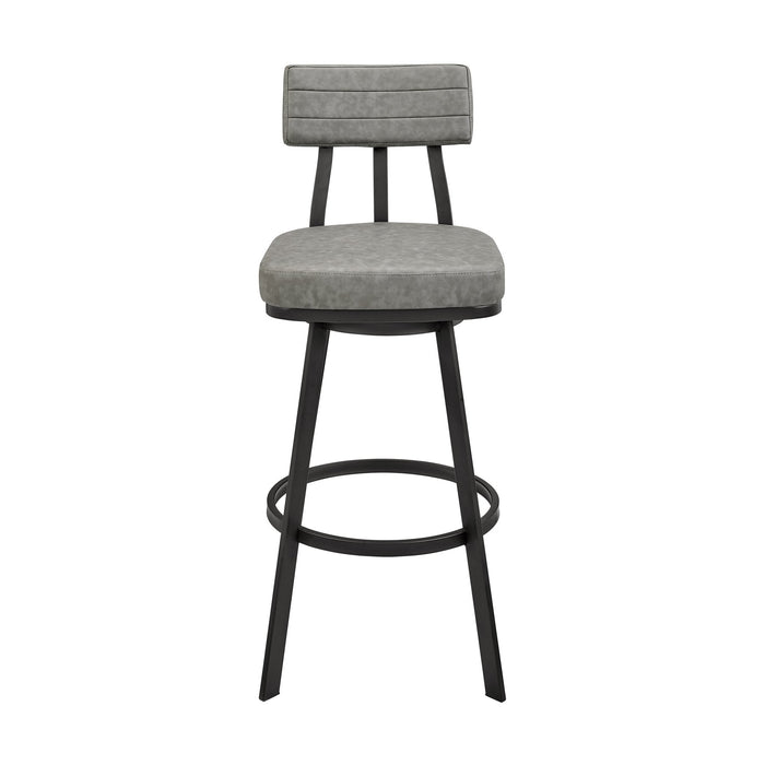Benjamin Swivel Bar Stool in Black Metal with Gray Faux Leather