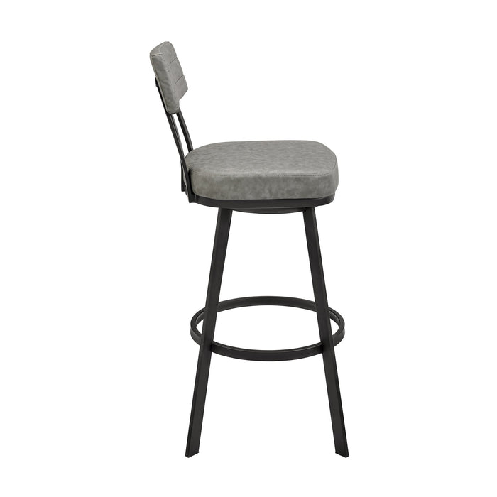 Benjamin Swivel Bar Stool in Black Metal with Gray Faux Leather