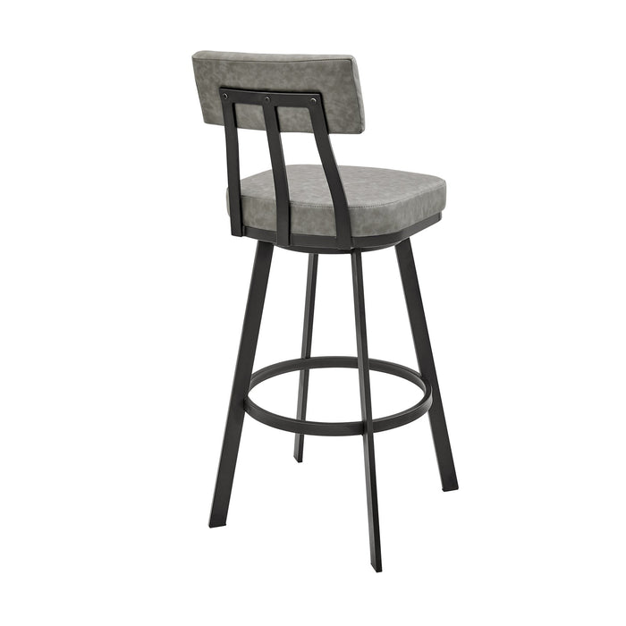 Benjamin Swivel Bar Stool in Black Metal with Gray Faux Leather