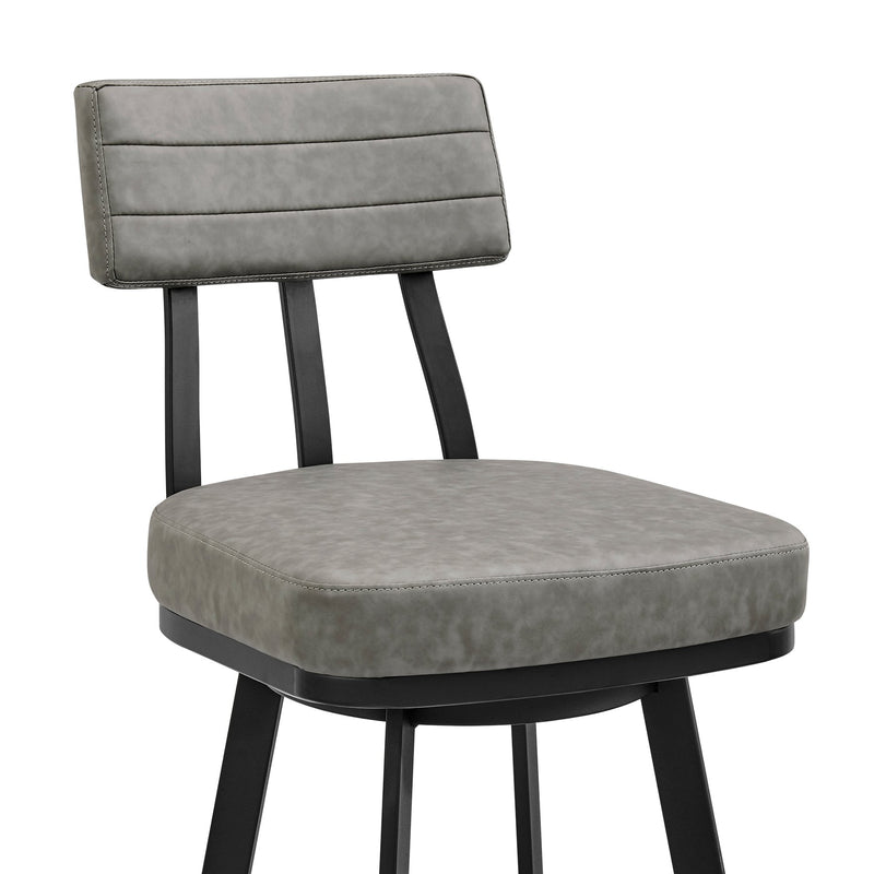 Benjamin Swivel Bar Stool in Black Metal with Gray Faux Leather - Furniture City (CA)l