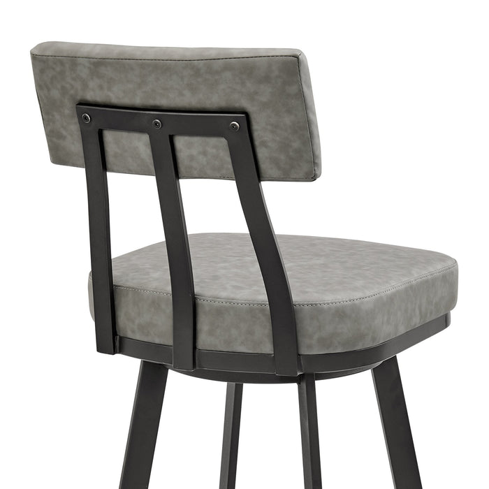 Benjamin Swivel Bar Stool in Black Metal with Gray Faux Leather