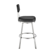 Benjamin 26" Swivel Counter Stool in Brushed Stainless Steel with Black Faux Leather - Furniture City (CA)l