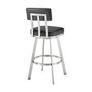 Benjamin 26" Swivel Counter Stool in Brushed Stainless Steel with Black Faux Leather - Furniture City (CA)l